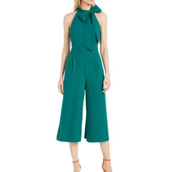 Vince Camuto Emerald Green Bow Tie Jumpsuit - Picture 1 of 5